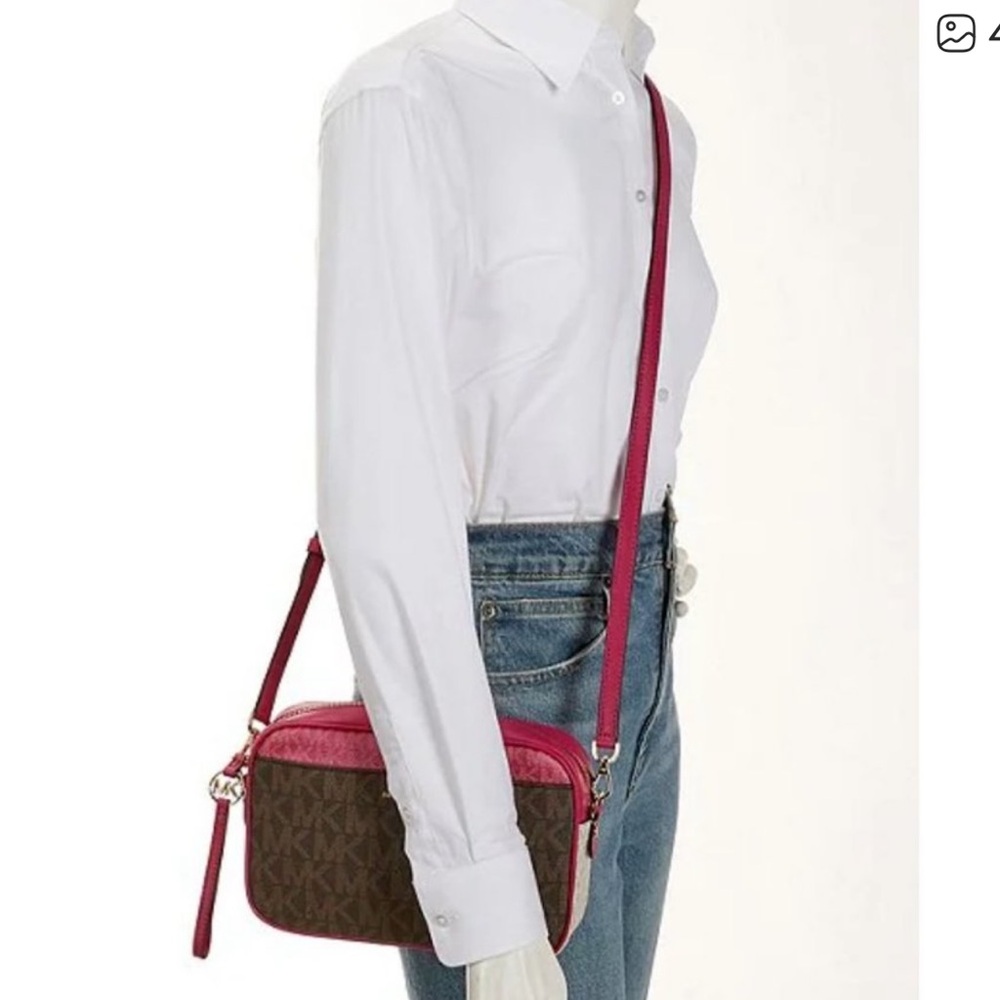 NWT Michael Kors Jet Set Large Metallic Signature Logo Crossbody Bag - Picture 4 of 9